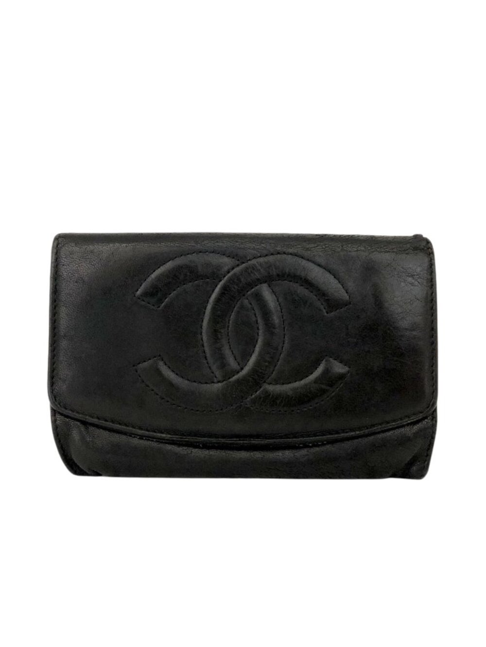 CHANEL CC Logo Leather Bifold Wallet Black